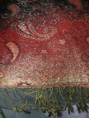 Pashmina/Silk Paisley Woven Fringe Scarf
